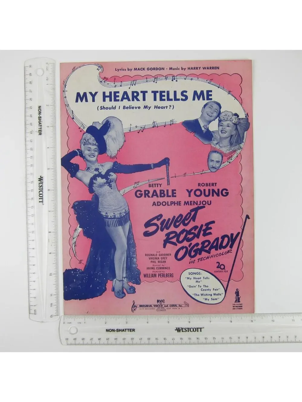 Sheet Music My Heart Tells Me Sweet Rosie O'Grady Betty Grable Vintage 1943